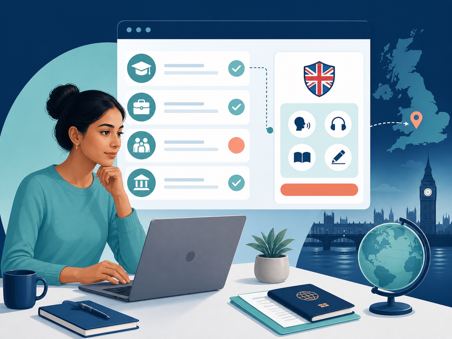 UK visa applicant checking four-skill English rules before choosing a test