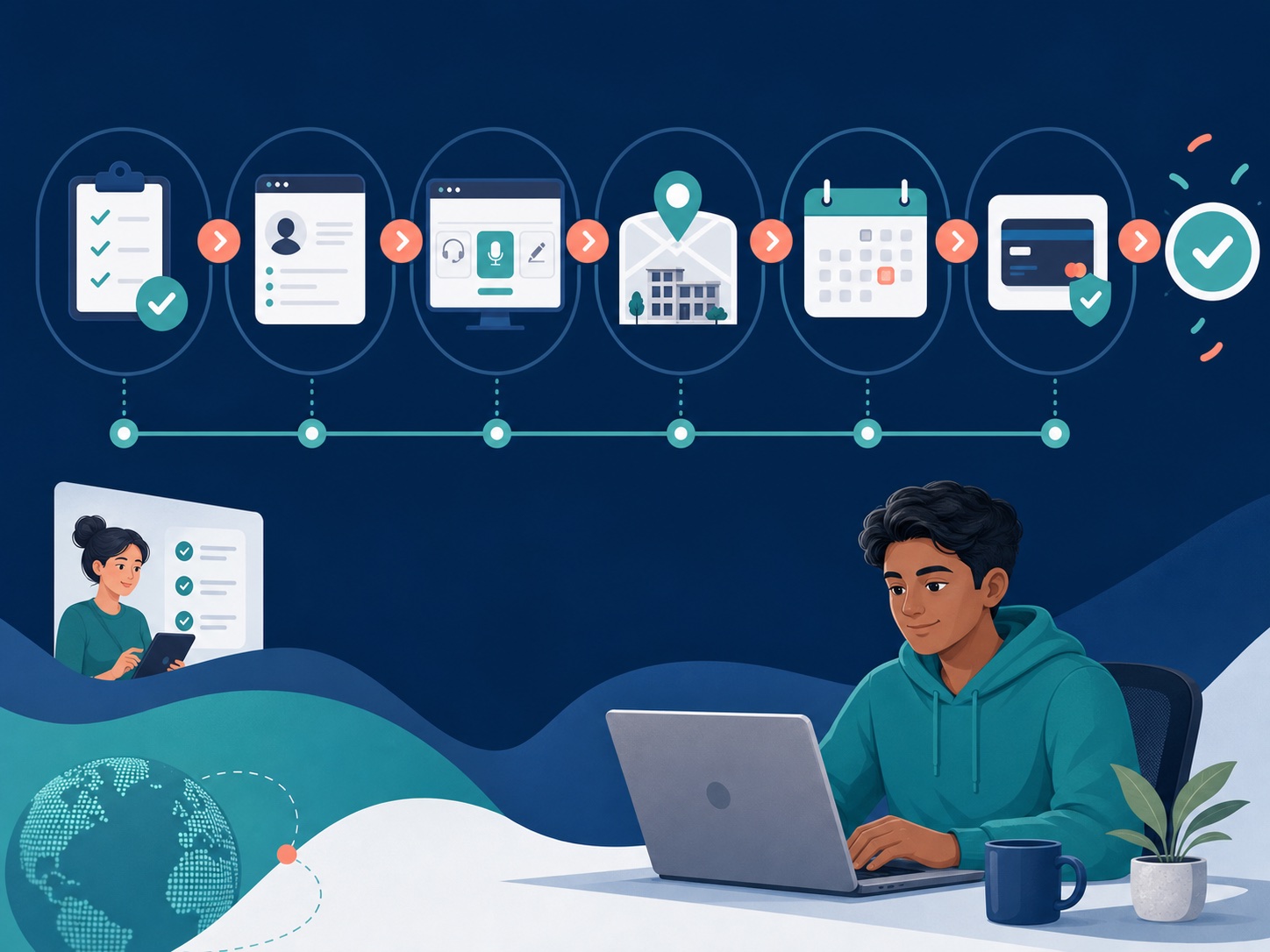 Step-by-step PTE journey from requirement check through booking confirmation