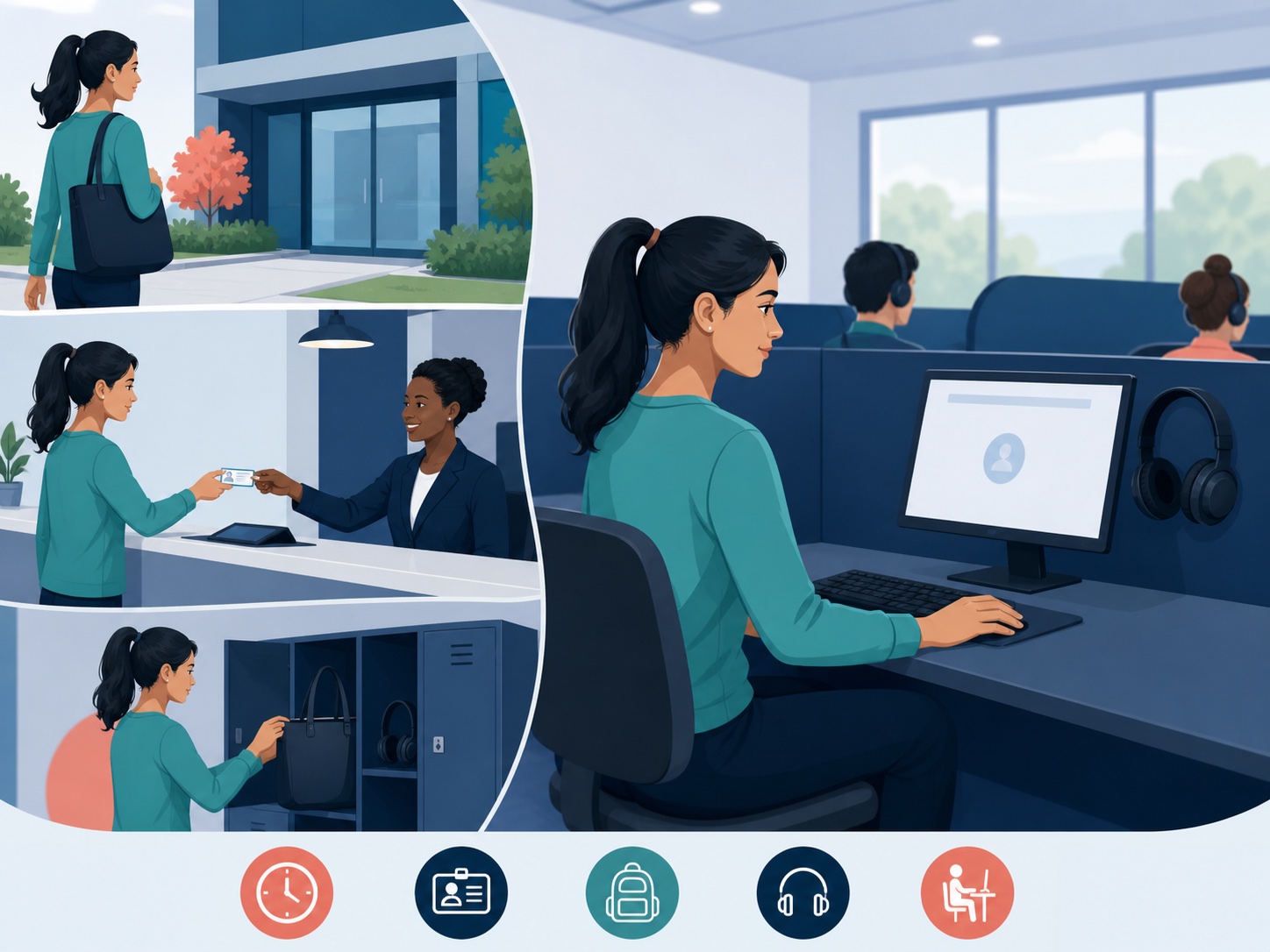 Candidate completing secure check-in and sitting at a PTE computer workstation
