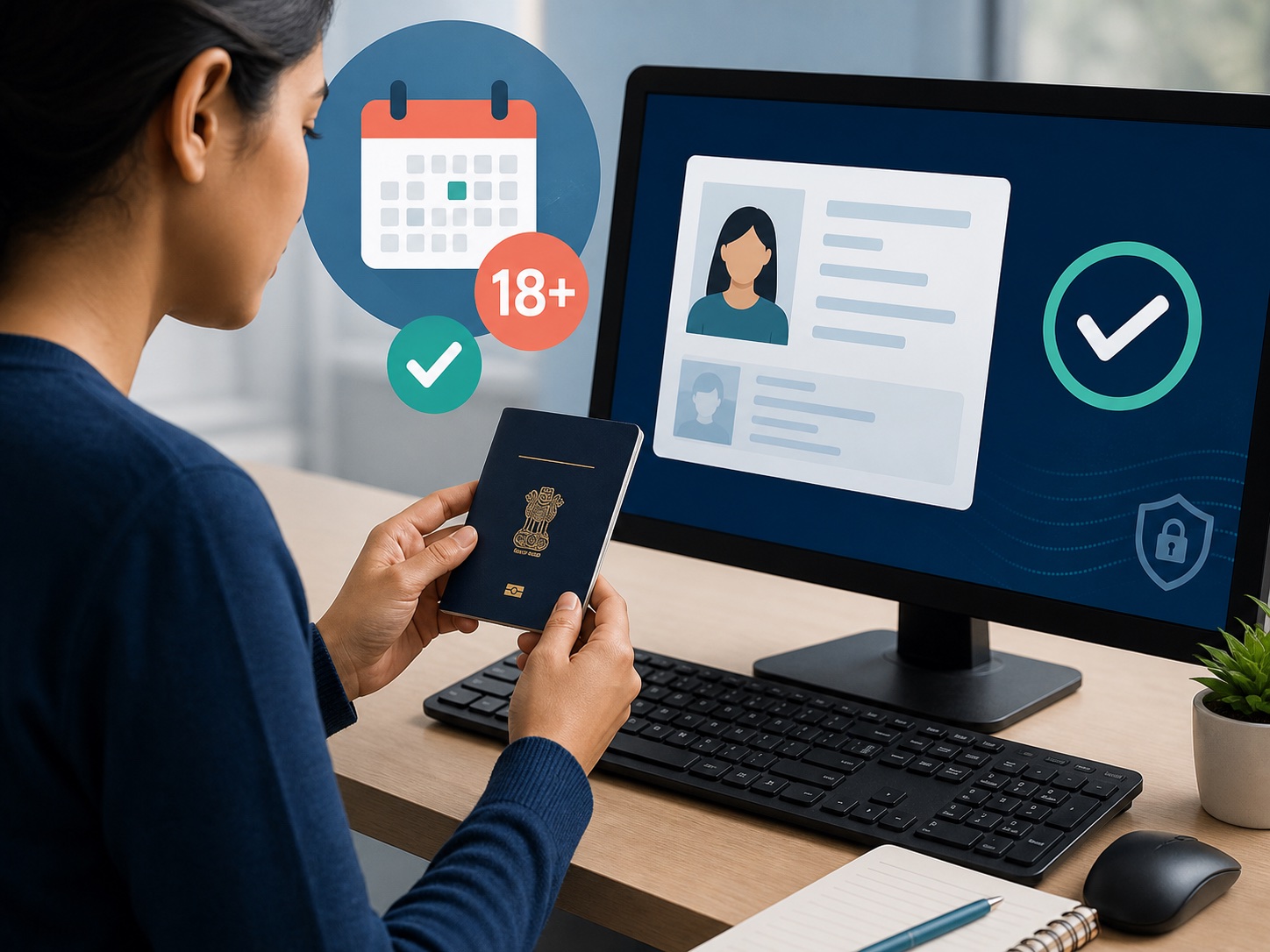 Candidate checking identity details against a passport before booking