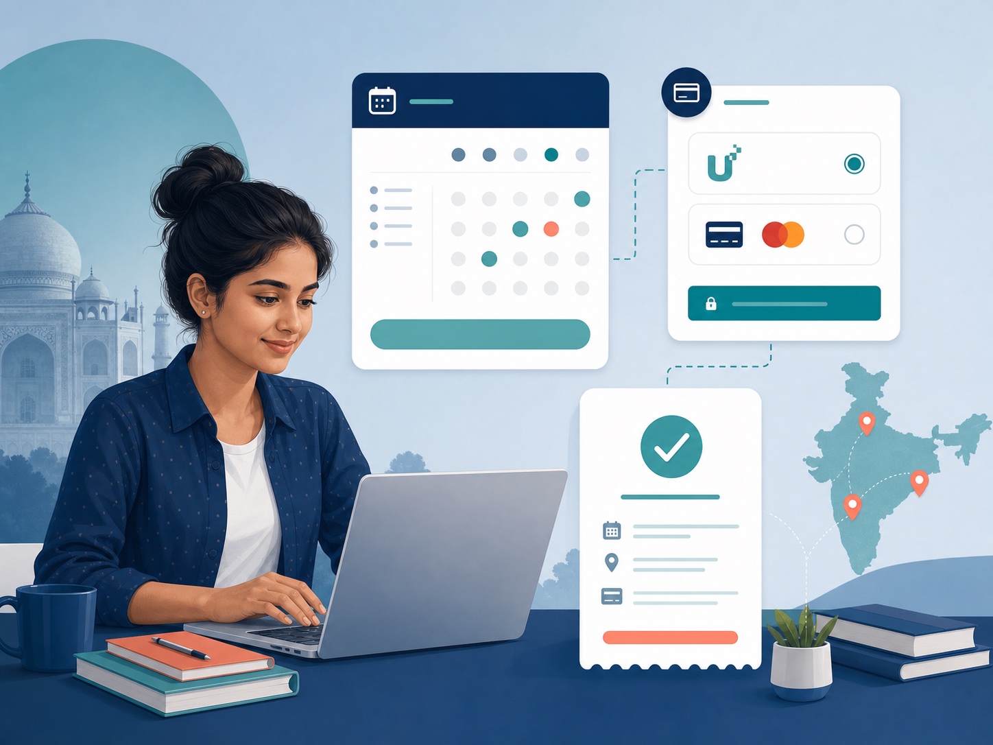 Visual explanation of fees, booking and dates in india