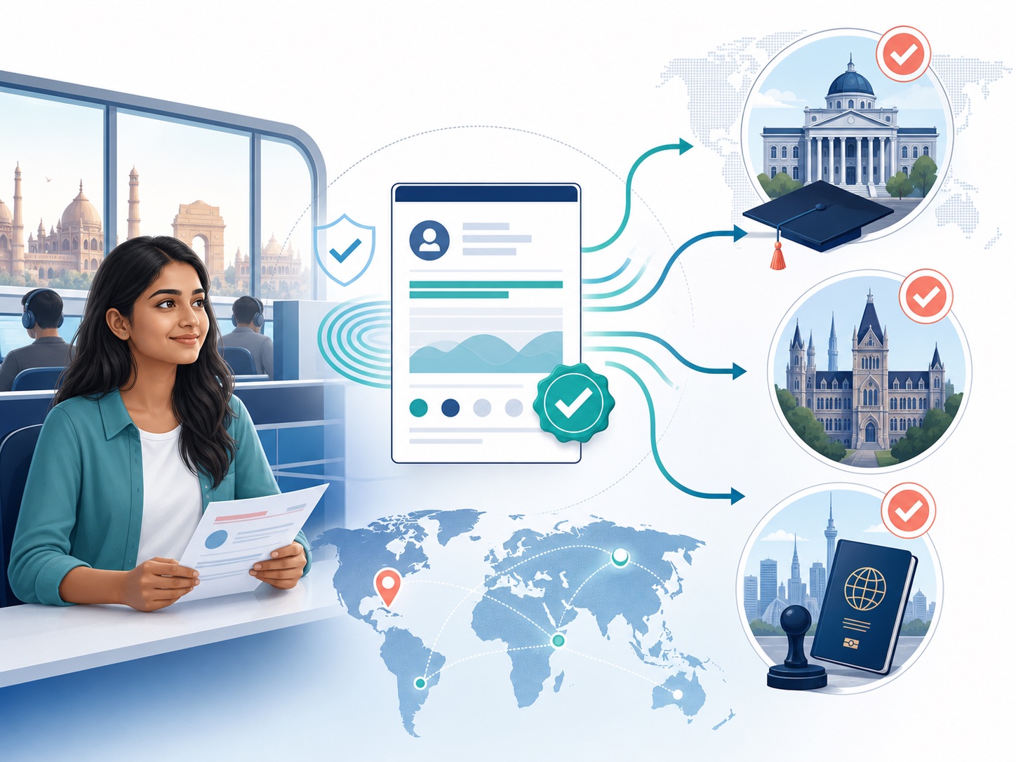 Visual explanation of using an indian pte result overseas